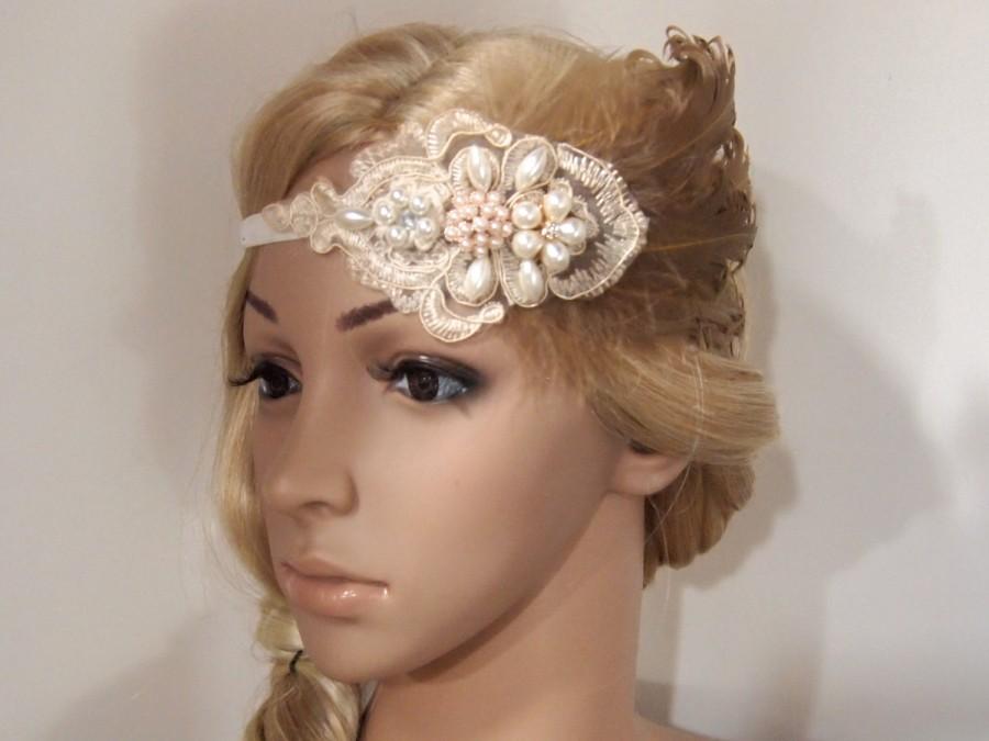 Wedding - Gatsby Headpiece, Gatsby Headband, gatsby hair clip, flapper headpiece, Flapper Hair Clip, Bridal Headpiece, black feather fascinator  HB115