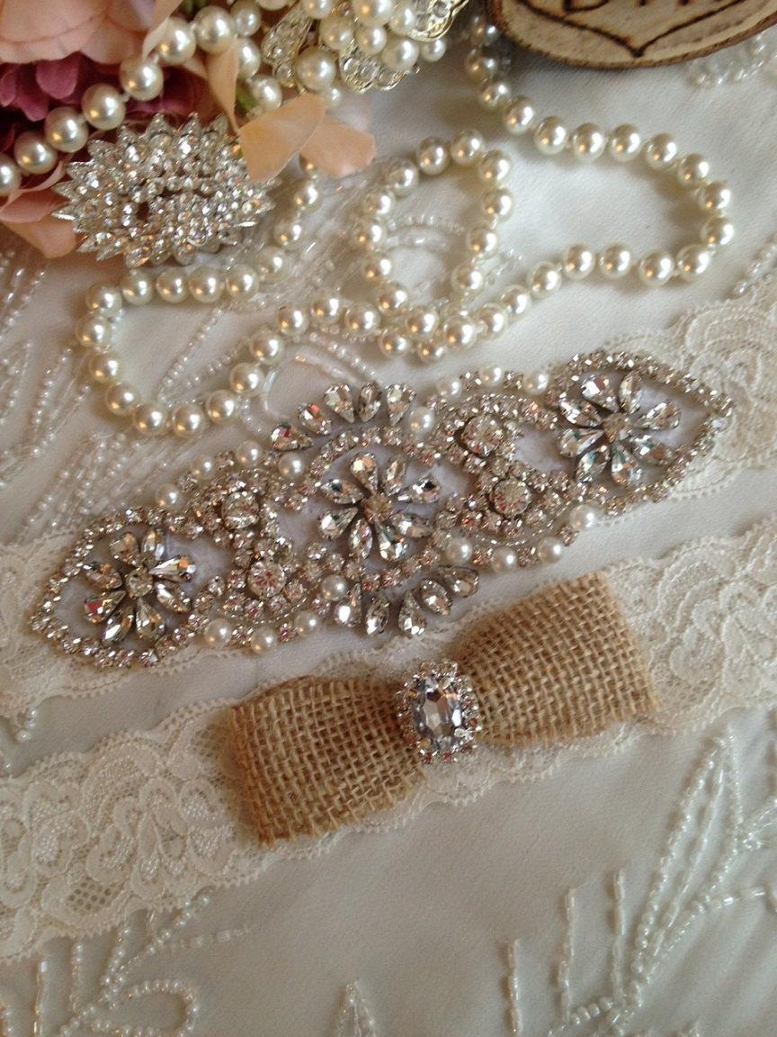 Hochzeit - SALE-CUSTOM-Wedding Garter-Ivory-Lace Garter-Garter-Rhinestone Garter-Applique Garter-Vintage-Burlap-Bridal Garter-stretch lace-Rustic