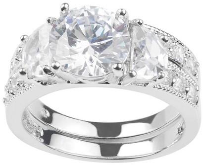 Mariage - Journee Collection Round-cut CZ Basket Set Large Wedding Ring Set in Sterling Silver