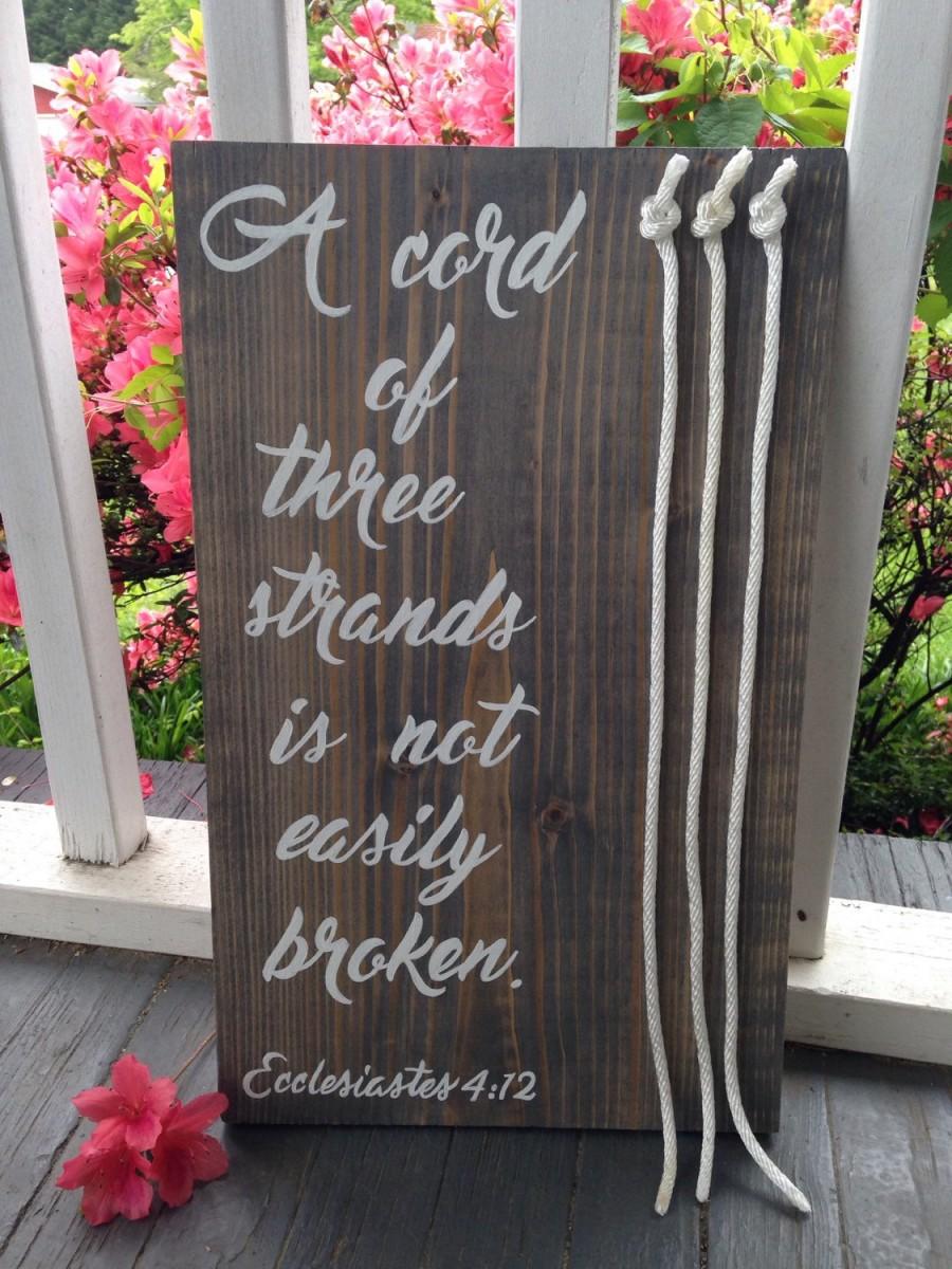 Свадьба - A cord of three strands is not easily broken, wedding sign, wedding  decor, hand painted, wood sign, wedding cord sign