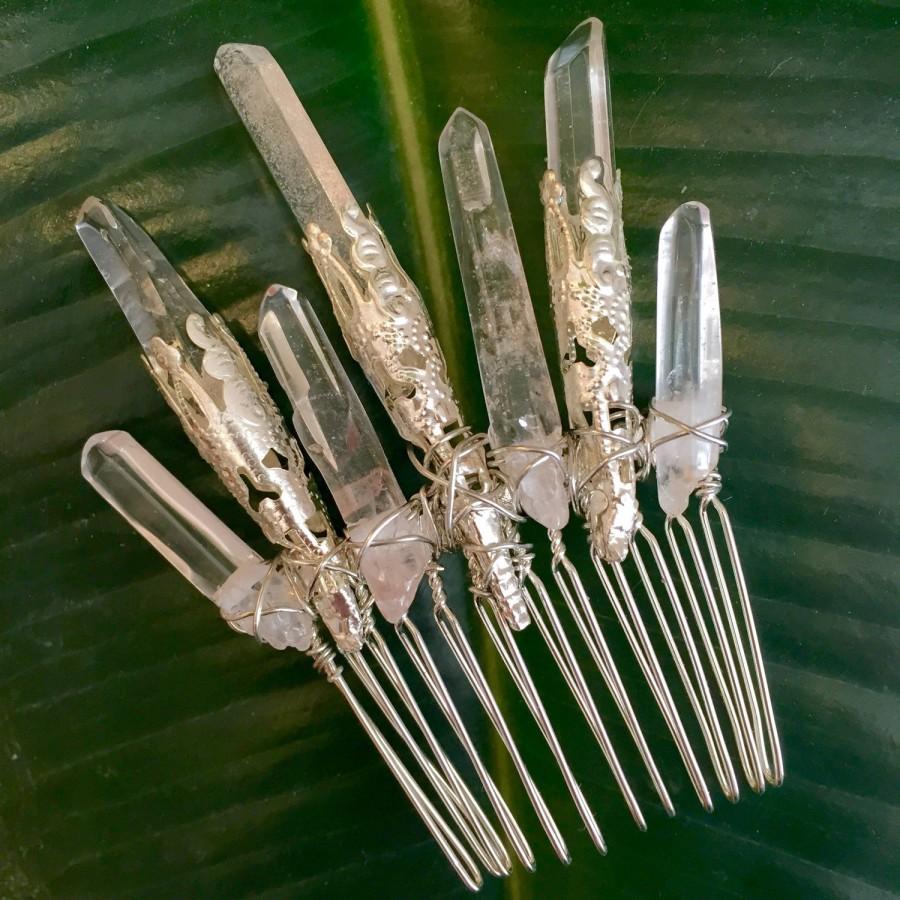 زفاف - Raw Crystal Magic Quartz Comb - Natural Rock Crystal Shards on a 5cm Hair Comb - Healing Powerful Beautiful Hair Accessory.