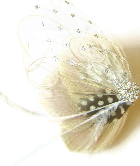 Mariage - IVORY & CREAM Peacock Feather Hair Clip Rhinestone Wedding Hair Fascinator Clip