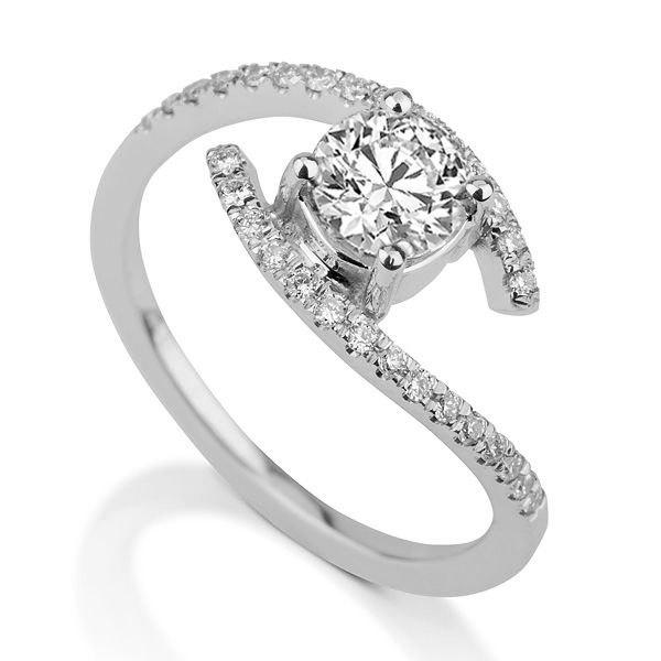 Hochzeit - Twist Diamond Engagement Ring, 14K White Gold Ring, 0.65 TCW Diamond Ring Vintage, Art Deco Ring, Unique Engagement Ring