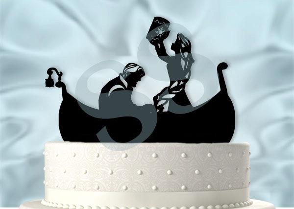 Свадьба - Tangled Inspired Boat with Lamps Scene  Wedding Cake Topper