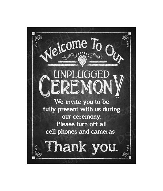 Wedding - PRINTABLE Chalkboard Wedding Sign - Welcome To Our Unplugged Ceremony - Instant Download Digital File - DIY - Rustic Heart Collection