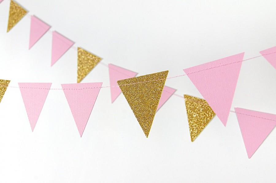زفاف - Garland, Glitter Paper Garland, Gold and Pink, Gold and Blush, Bridal Shower, Baby Shower, Birthday Decor, Pink and Gold Birthday