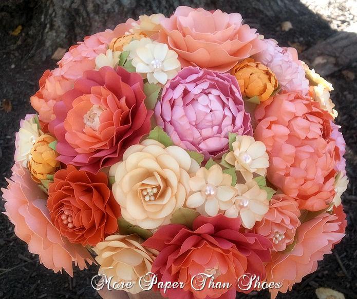 Wedding - Paper Bouquet - Paper Flower Bouquet - Wedding Bouquet - Salmon and Peach - Custom Made - Any Color