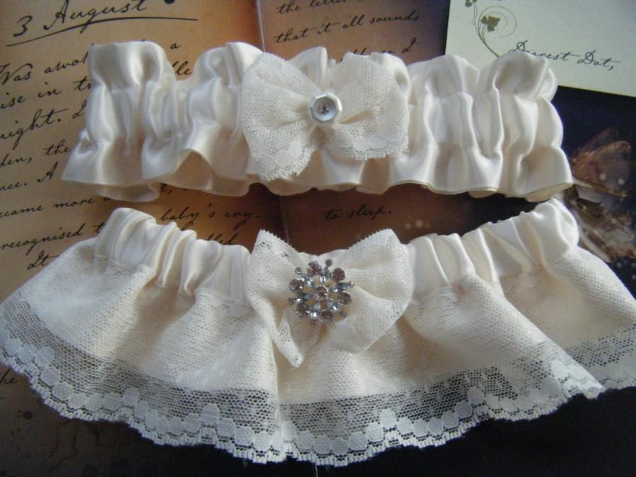 زفاف - Ivory satin and Lace Garter Set