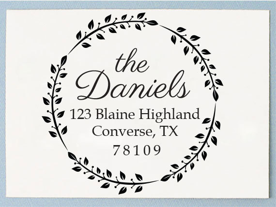 زفاف - Custom Personalized Self Inking or Handle Mounted Return Address Stamp - Olive Wedding Stamp Design - R08