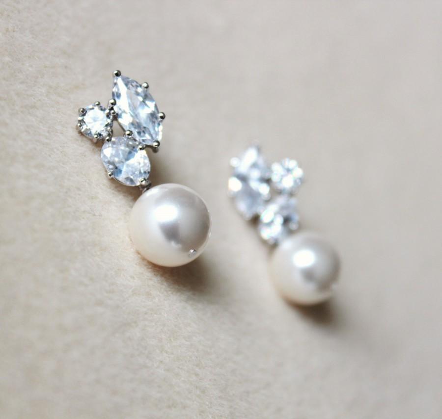 زفاف - Pearl Bridal Earrings Pearl Wedding Jewelry White Ivory Cream Swarovski Crystal Pearl Earrings Bridesmaid Gift Bridesmaid Earrings
