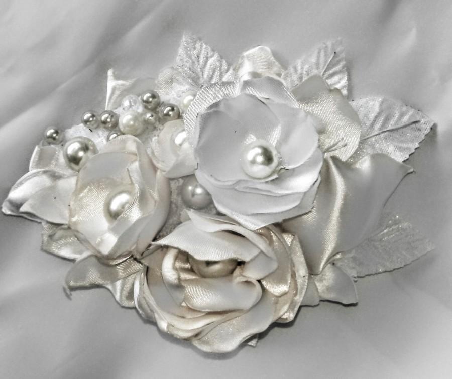 Wedding - Wedding Hair Clip Flower  Silk Satin with real Pearls and Embellishment Wedding Hair Piece for a Bride, Bridesmades