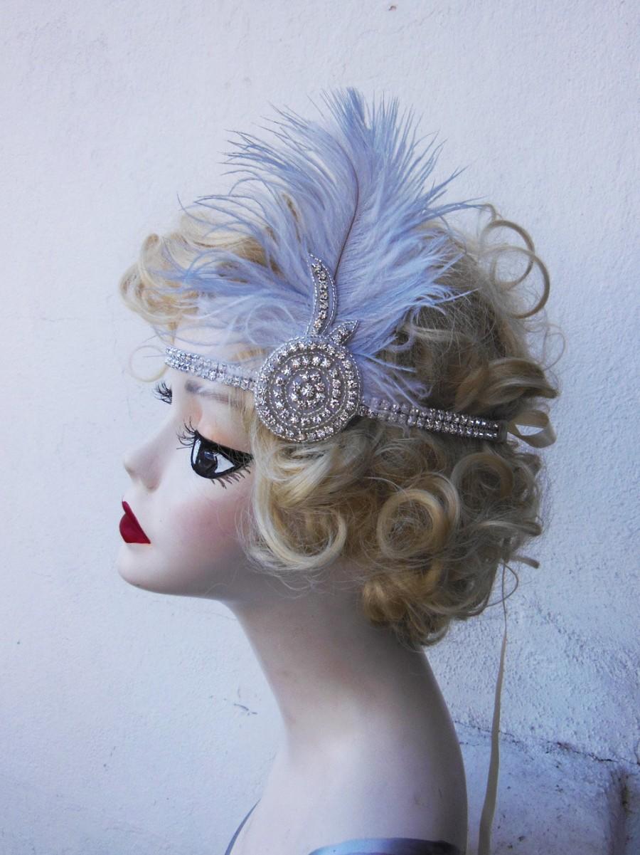 Hochzeit - Super Glam, Gray and Ivory White, Great Gatsby, Feather Headband, Bridal Head Piece, 1920's Flapper,Crystal Head Dress,  Batcakes Couture
