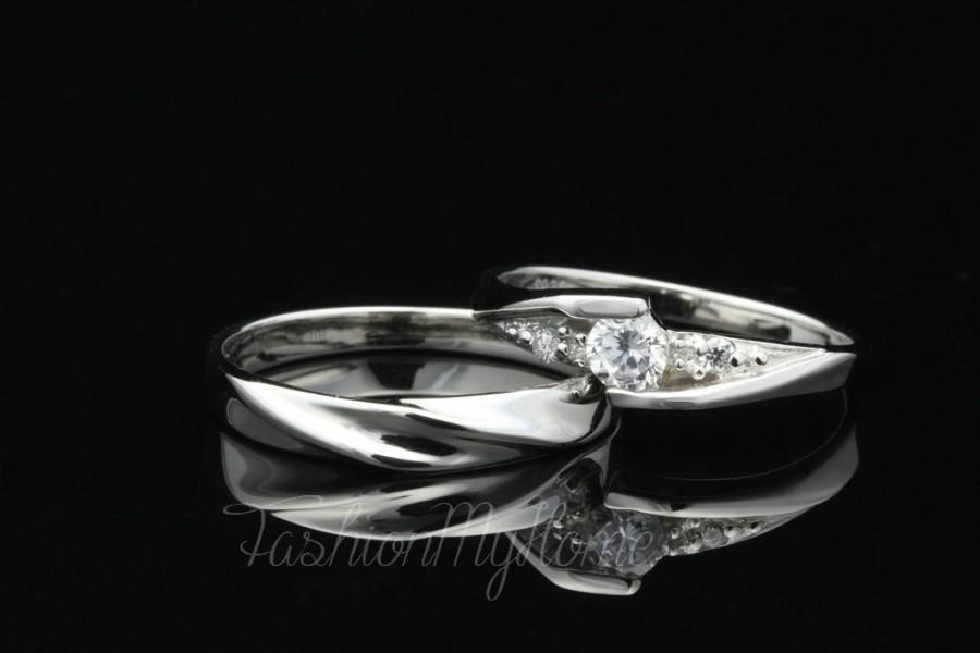زفاف - Free Engraving Couples Rings 5mm Diamond Ring For Woman Set Sterling Silver Ring Interweave Ring Wedding Ring Set His And Her Promise rings