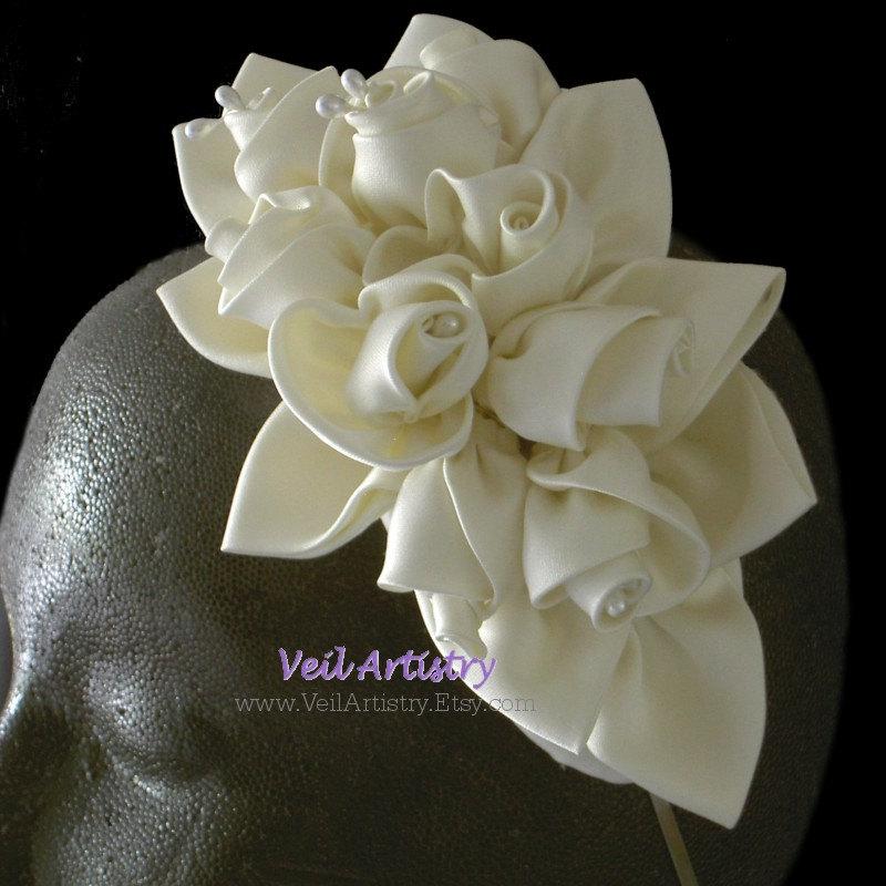 Wedding - Bridal Fascinator, Bridal Headpiece, Bridal Headband, Ivory Headpiece, Ivory Floral Headpiece, Made-to-Order Headpiece, Custom Headpiece