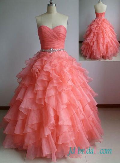 Hochzeit - PD16091 peach coral colored organza ball gown prom dress quinceanera