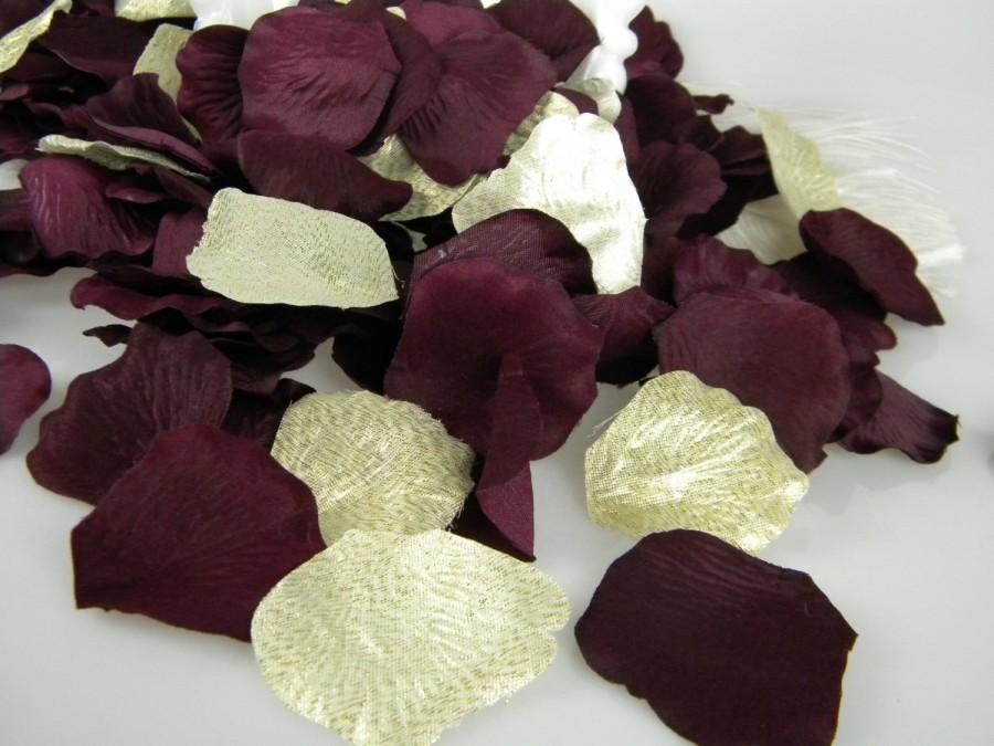 Mariage - Rose Petals Gold and Burgundy Wine Maroon 