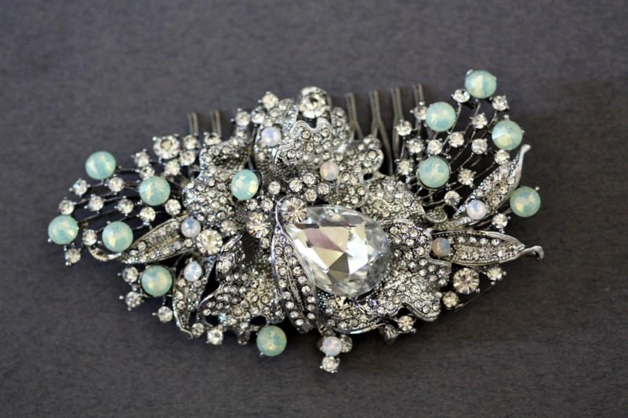 Wedding - Vintage Inspired Pearls bridal hair comb, CHRYSOLITE OPAL, wedding hair comb, bridal hair accessories, wedding hair accessories