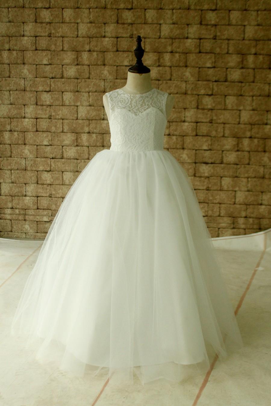 زفاف - Ivory Lace Flower Girl Dress Floor Length, Couture Baby & Girls Dress, couture dress, wedding, pictures, first birthday