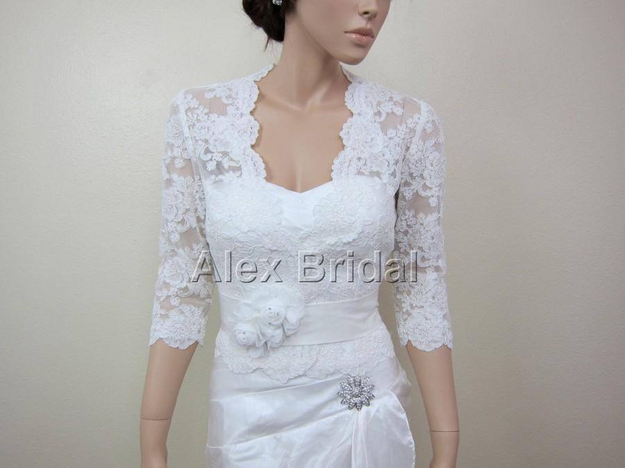 Wedding - Ivory Lace jacket Bridal Bolero Wedding jacket wedding bolero 3/4 sleeve alencon lace