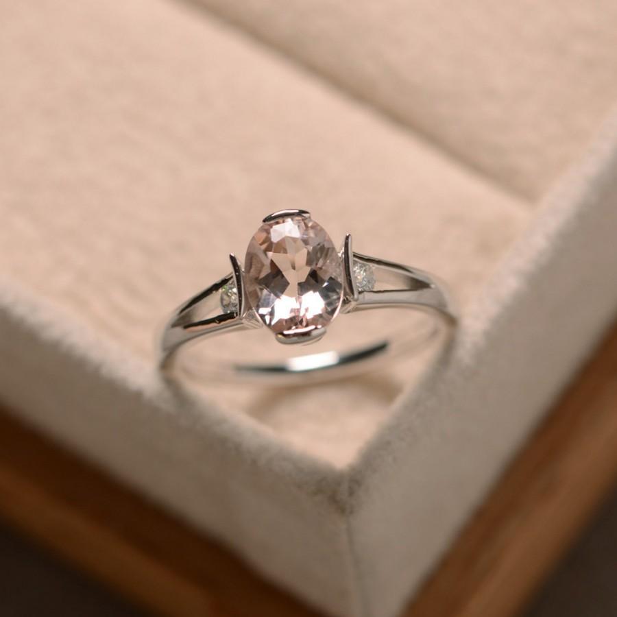 Wedding - Morganite ring, oval morganite, sterling silver, promise ring, engagement ring