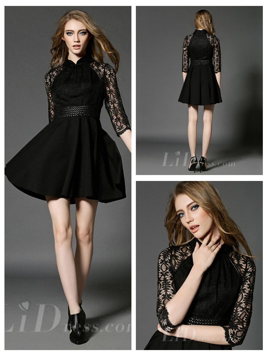 زفاف - Spring 2016 Half Sleeves Black Short Dress