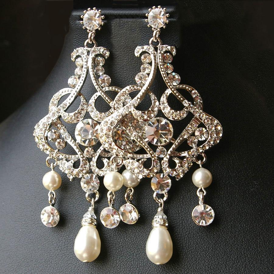 زفاف - Chandelier Wedding Bridal Earrings, Vintage Style Statement Wedding Earrings, Crystal Chandelier Earrings, ALESSANDRA