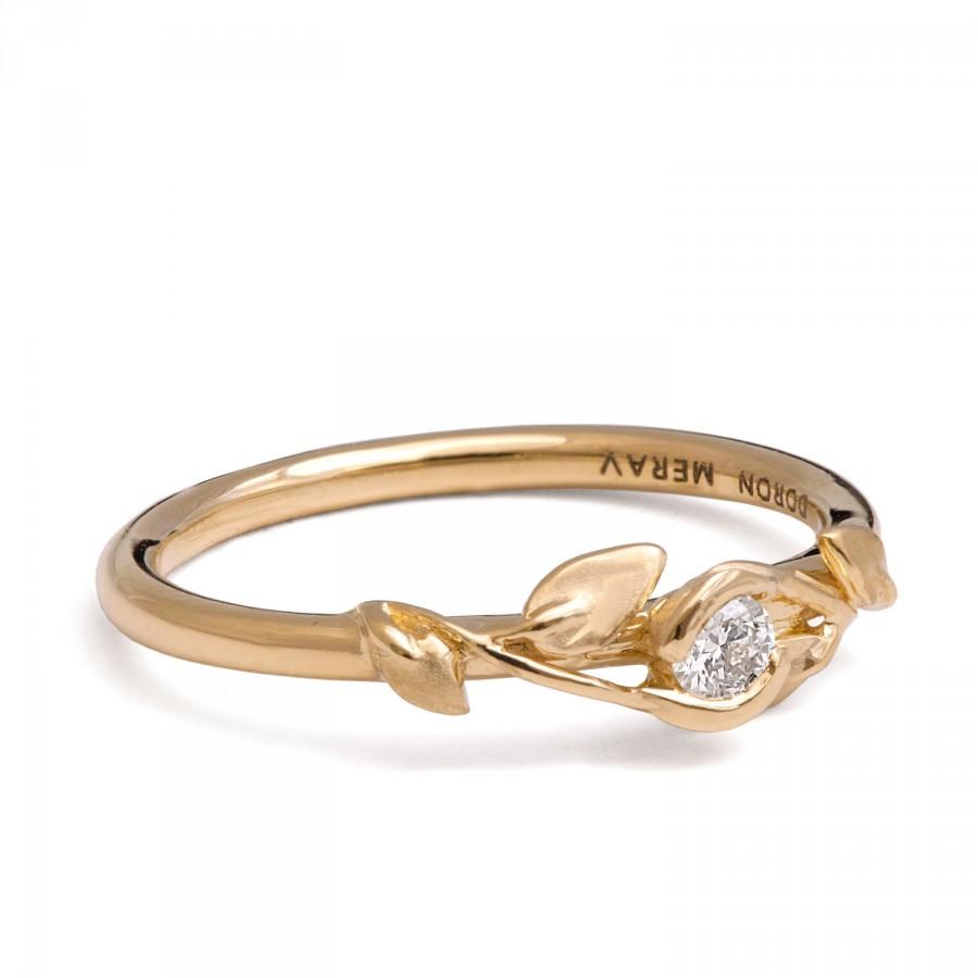Wedding - Leaves Engagement Ring - 18K Yellow Gold and Diamond engagement ring, engagement ring, leaf ring, filigree, antique,art nouveau,vintage, 14