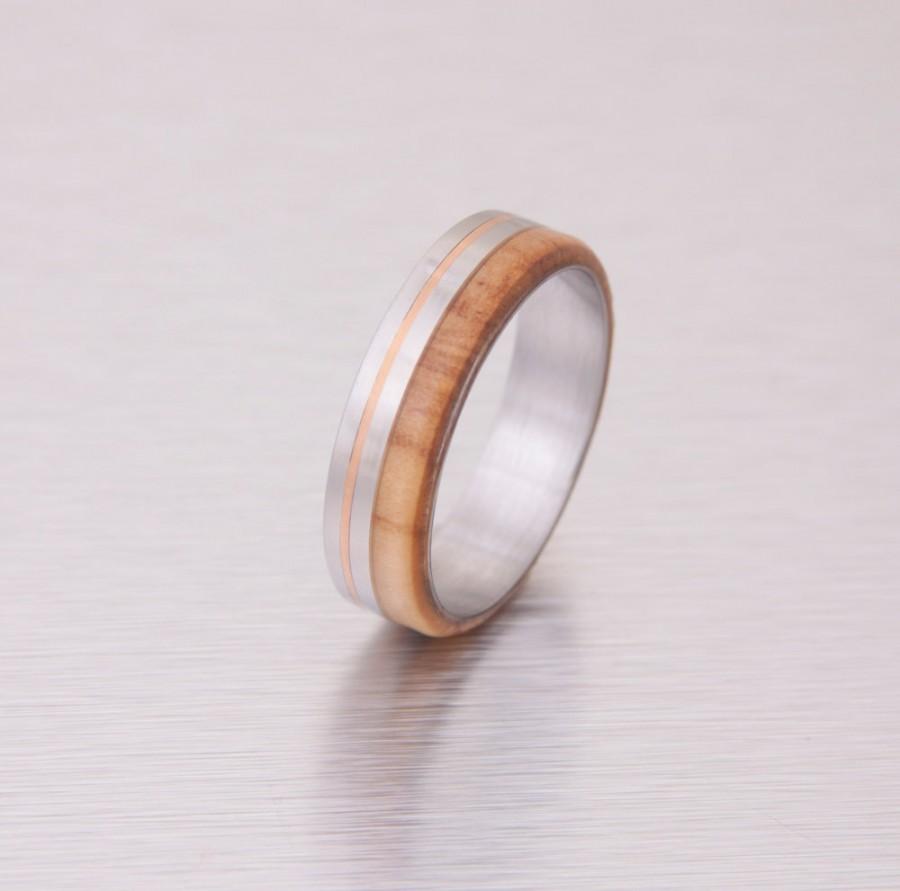 Hochzeit - wood wedding ring titanium wedding band men's engagement olive copper rings metal wood bands