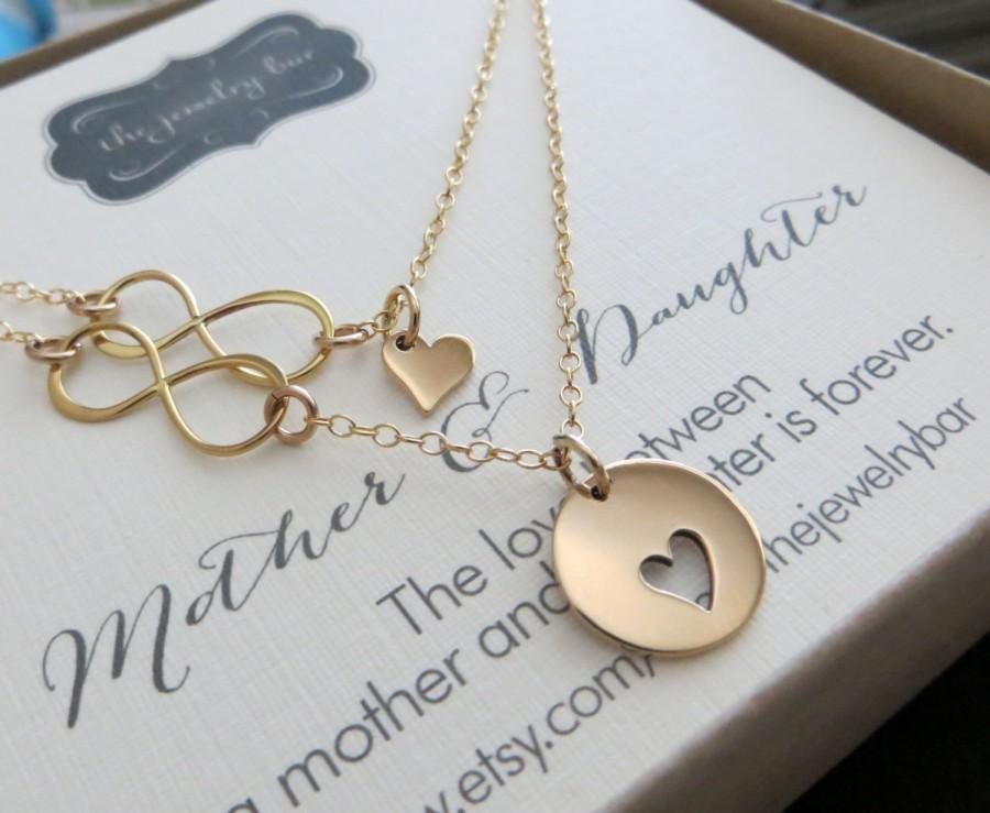 Wedding - Mother of the bride gift, mother and daughter necklace, mother of the bride jewelry, heart infinity link, wedding day gift