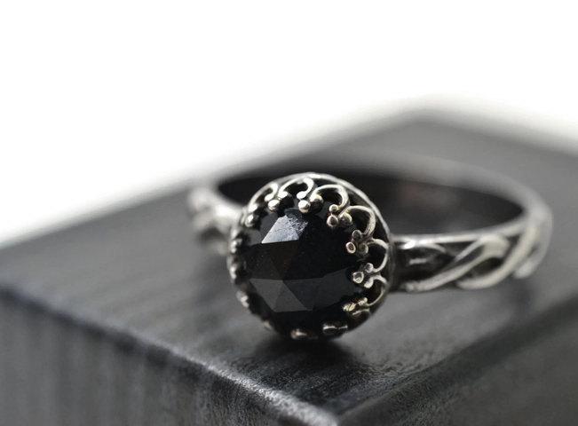 Wedding - Celtic Onyx Ring, Antiqued Silver Engagement Ring, Black Gemstone Jewelry, Onyx Jewelry