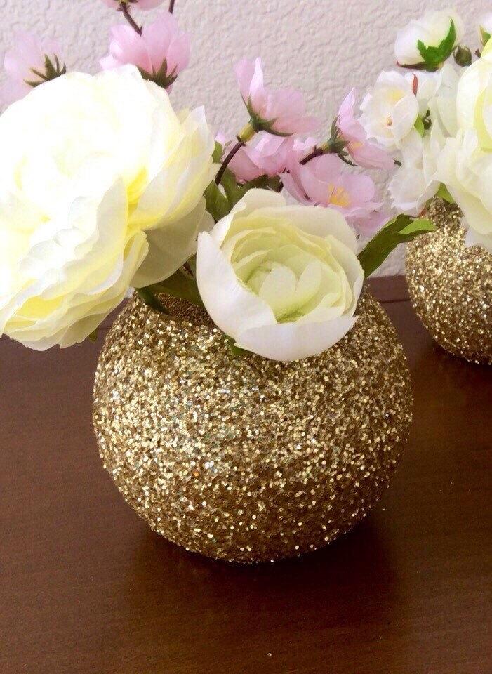 Wedding - Gold Glitter bubble bowl - globe vase - wedding centerpiece