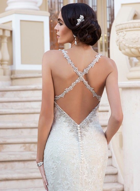 Wedding - Spaghetti Straps Lace Applique Beaded Sleeveless Long Mermaid Backless Wedding Dress