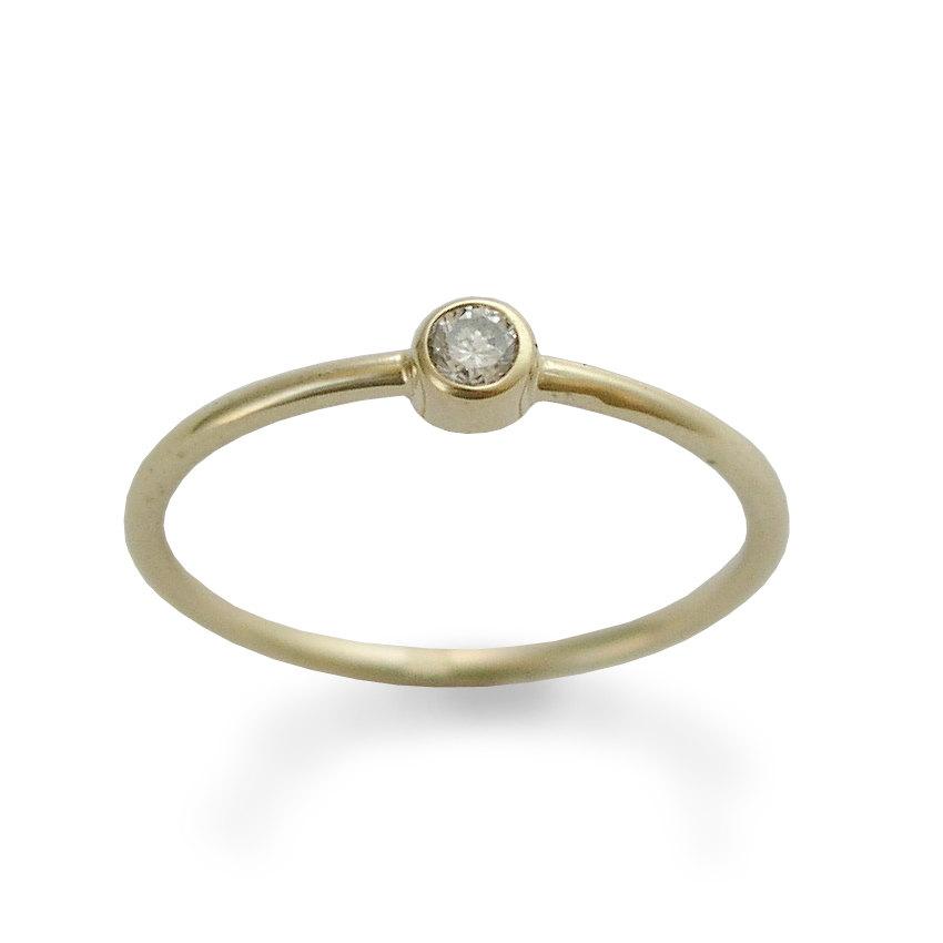 Wedding - Solitaire Diamond Ring, Tiny Diamond Ring,Minimalist Engagement Ring, Thin Diamond Band, 14K GOLD, Round Diamond Bridal ring, Statement Ring