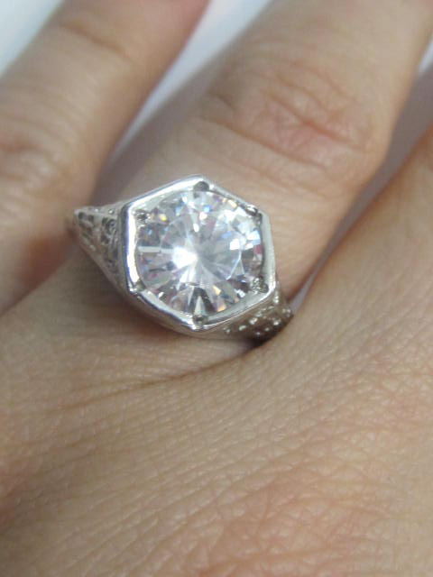 Hochzeit - Antique Engagement Ring, Vintage Art Deco Engagement Ring, Antique Filigree Engagement Ring, CZ Engagement Ring, Art Nouveau Engagement Ring