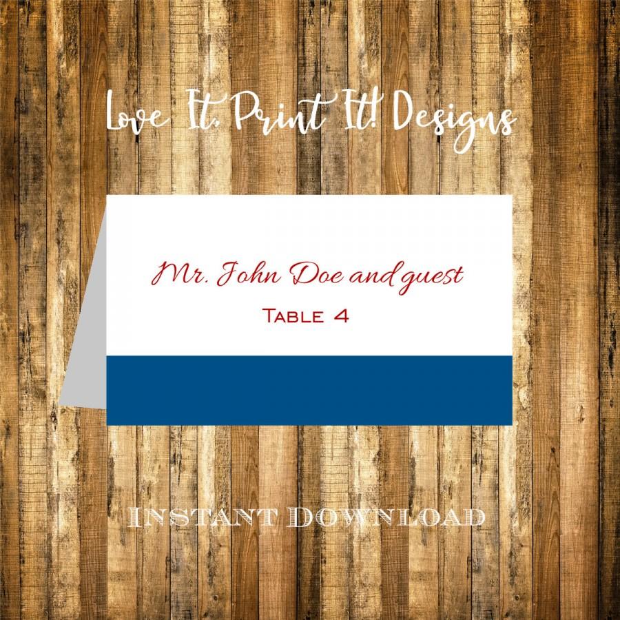 Wedding - Wedding Place Card DIY Template Instant Download Classic Border Band Cobalt Avery 5302 Compatible Editable & Printable Microsoft Word