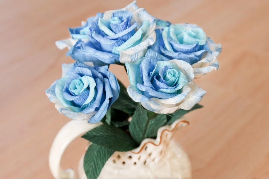زفاف - 6 blue Roses _ Crepe paper roses- wedding decoration- blue roses- house decoration- paper flower - crepe paper rose paper rose.