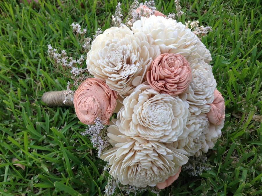 Hochzeit - Handmade Natural Balsa Wood Flower Wedding Bouquet---Sola Flower Bouquet