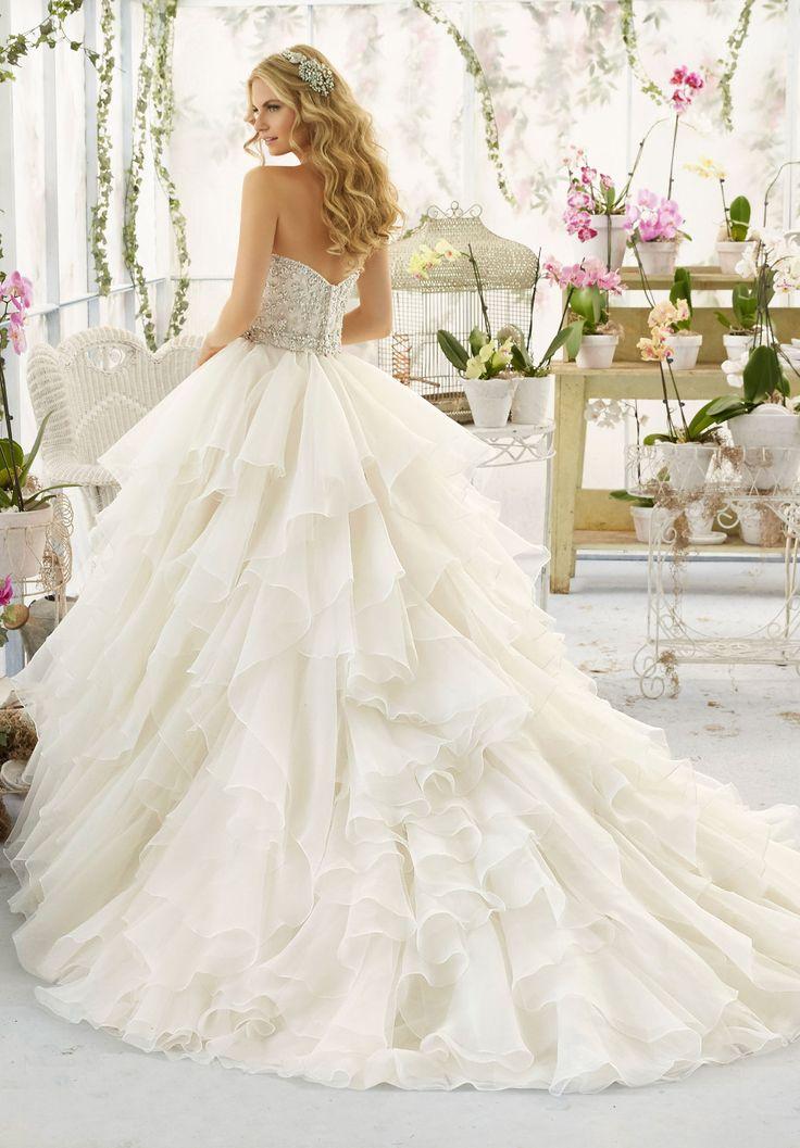 Mariage - Sweetheart Lace Beading Ruffles Zipper Organza Wedding Dress