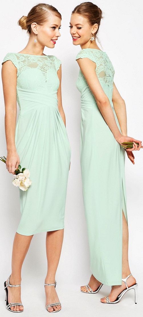 Mariage - WEDDING Lace Top Pleated Midi Dress