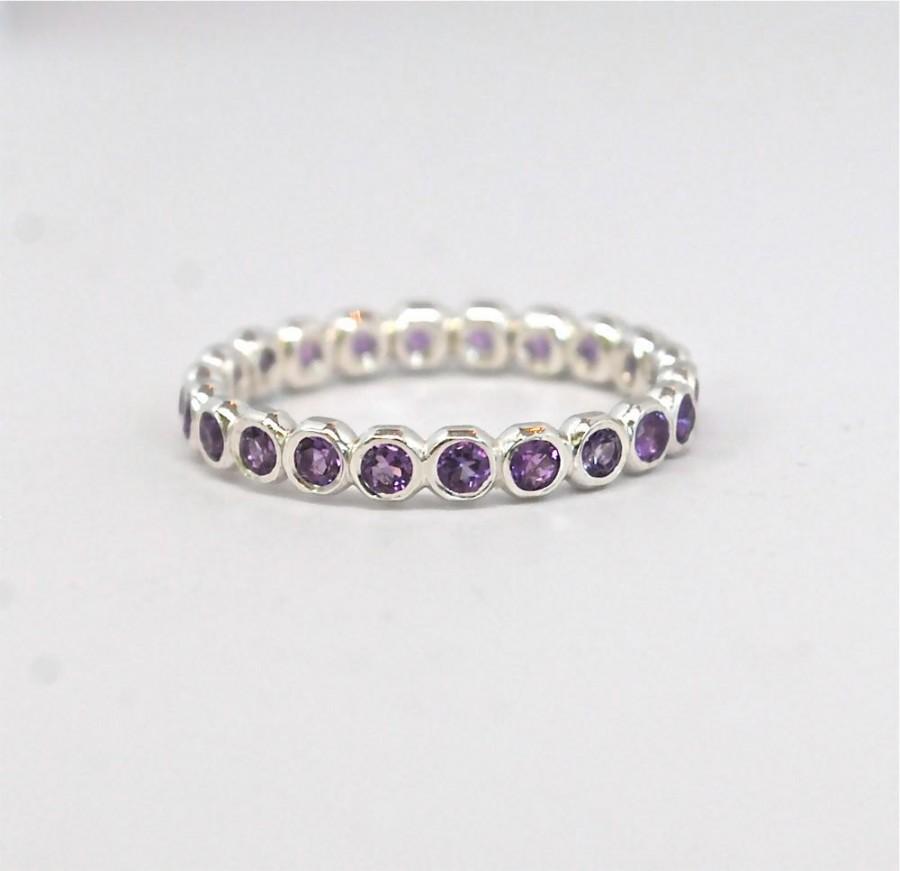 Mariage - Purple Amethyst Gemstone Eternity Stacking Ring Recycled Sterling Silver - February Birthstone - Handmade Engagement  - Children Birthstone