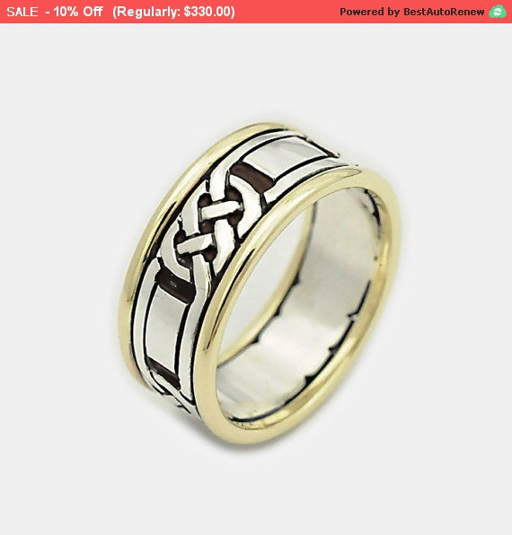 Wedding - Father's Day Jewellery, Father's Day sale, Father's Day Gift, 9K Two Tone Gold Silver, Celtic Band Ring, Gift for Him, Free Express Shipping