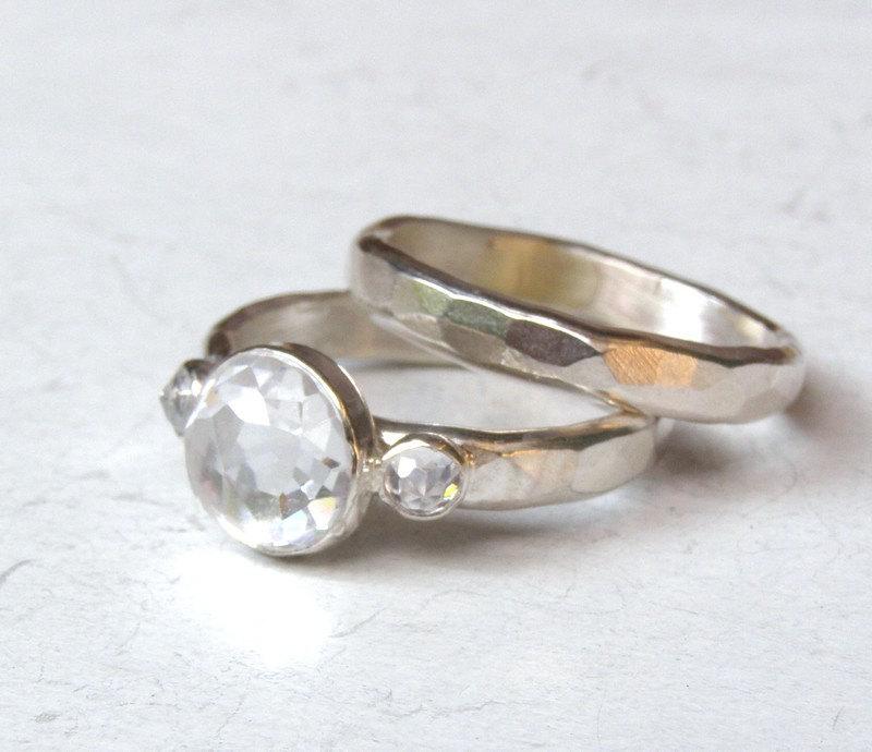 Mariage - Bridal set, Engagement & wedding, Engagement rings, silver sterling rings, gift for her, promise rings, Lab diamonds rings,  Made to order