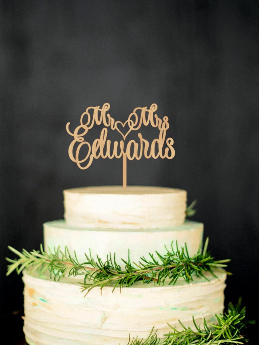 Hochzeit - Mr Mrs Wedding Cake Topper Custom Last Name Personalized Wood Cake Topper Rustic Wedding