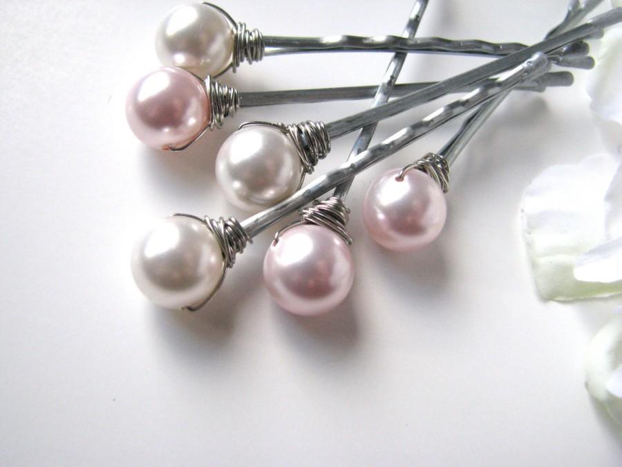 Hochzeit - Pink and White Hair Pearl Pins Wedding Set