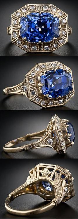 Wedding - 8.62 Carat Art Deco-style Sapphire And Diamond Ring