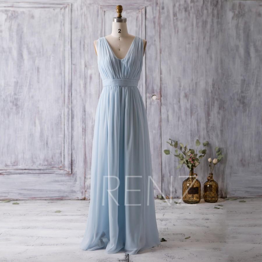 Mariage - 2016 Light Blue Bridesmaid Dress Long, V Neck Wedding Dress, Maxi Dress, Backless Prom Dress, Chiffon Evening Dress Floor Length (F350)