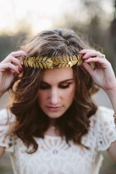 Hochzeit - ATHENA Grecian Leaf Headpiece in Raw Brass