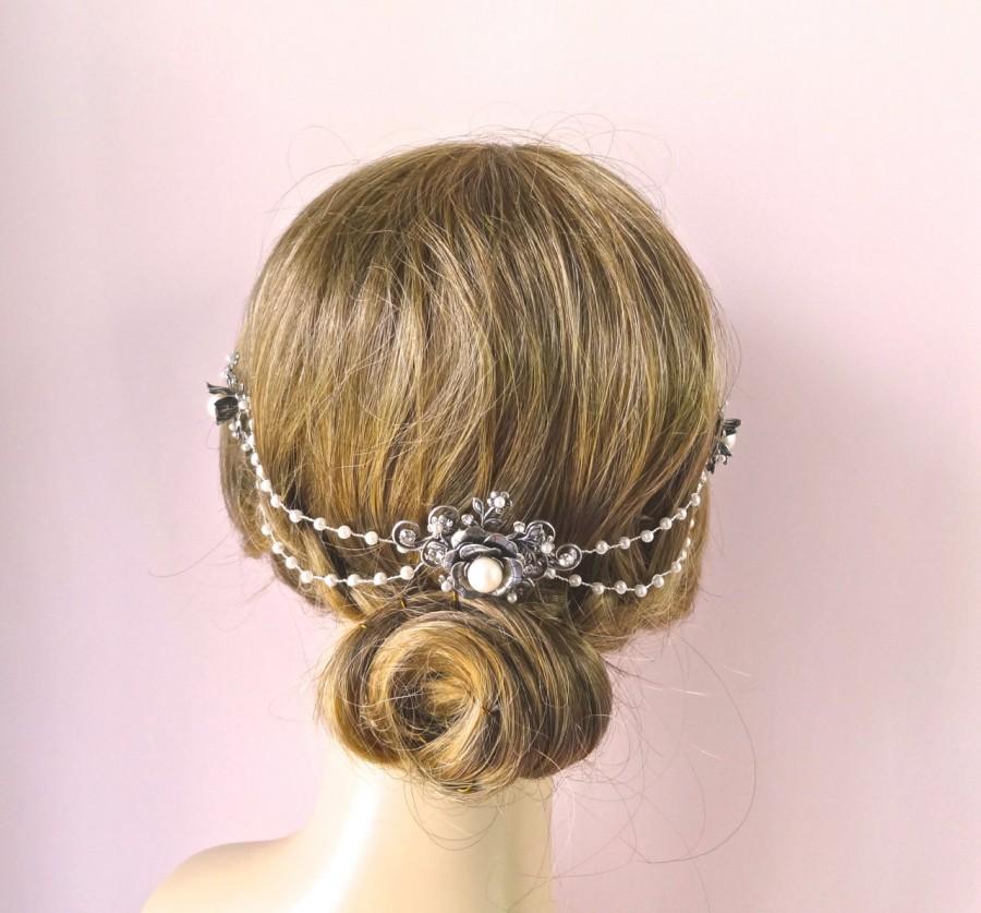 زفاف - Pearls and Crystal bridal headpiece, wedding hair chain, wedding hair piece accessories, bridal hair jewelry Style 329