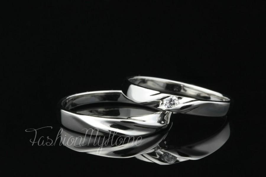 Wedding - The Initial Ring Free Engraving Couples Rings Set Solid Sterling Silver Ring Interweave Ring Wedding Ring Set His And Her Promise rings