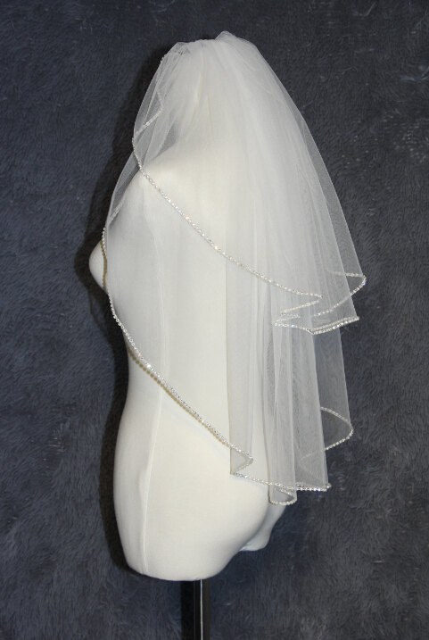 Wedding - 2T ivory white bridal veil handmade diamond wedding veil